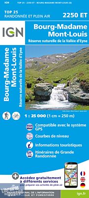 I.G.N - Carte au 1-25.000ème - TOP 25 - 2250 ET - Bourg-Madame - Mont-Louis - Réserve naturelle de la vallée d'Eyne