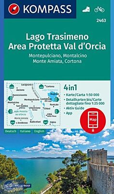 Kompass - Carte de randonnées - n°2463 - Lago Trasimeno, Area Protetta Val d' Orcia, Montepulciano, Montalcino, Monte Amiata, Cortona