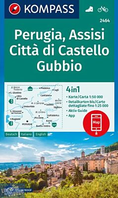 Kompass - Carte de randonnées - n°2464 - Perugia, Assisi, Città di Castello, Gubbio