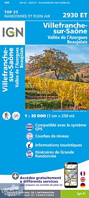 I.G.N - Carte au 1-25.000ème - TOP 25 - 2930 ET - Villefranche-sur-Saône - Vallée de l'Azergues - Beaujolaises