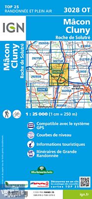 I.G.N - Carte au 1-25.000ème - TOP 25 - 3028 OT - Mâcon - Cluny - Roche de Solutré