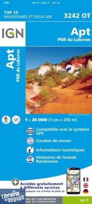 I.G.N - Carte au 1-25.000ème - Série bleue Top 25 - 3242OT - Apt - PNR du Luberon