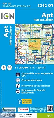 I.G.N - Carte au 1-25.000ème - Série bleue Top 25 - 3242OT - Apt - PNR du Luberon