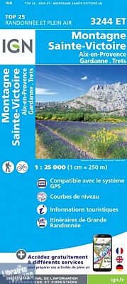 I.G.N - Carte au 1-25.000ème - Série bleue Top 25 - 3244ET - Montagne Sainte Victoire - Aix en Provence - Gardanne - Trets