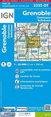 I.G.N - Carte au 1-25.000ème - TOP 25R - 3335 OTR - Grenoble - Chamrousse - Belledonne - Résistante