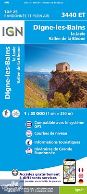 I.G.N - Carte au 1-25.000ème - TOP 25 - 3440 ET - Digne-les-Bains - La Javie - Vallée de la Bléone