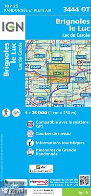I.G.N - Carte au 1-25.000ème - Série bleue Top 25 - 3444OT - Brignoles-le-Luc - Lac de Carcès