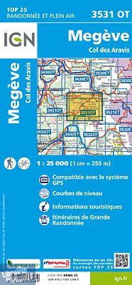 I.G.N - Carte au 1-25.000ème - TOP 25 - 3531 OT - Megève - Col des Aravis