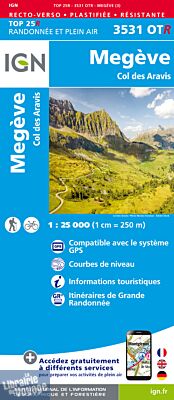 I.G.N - Carte au 1-25.000ème - TOP 25 - 3531 OTR - Megève - Col des Aravis (en matière résistante)