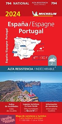 Michelin - Carte routière - Réf.794 - Espagne, Portugal - Indéchirable - Edition 2024