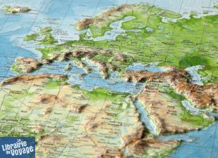 Géorelief - Carte du monde en relief avec un encadrement Alu 