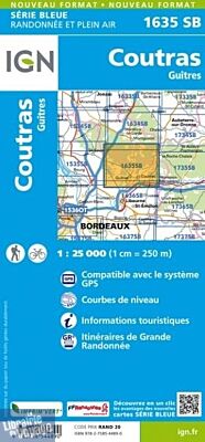 I.G.N. Carte au 1-25.000ème - Série bleue - 1635SB - Coutras - Guîtres