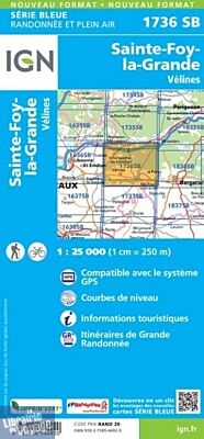 I.G.N. Carte au 1-25.000ème - Série bleue - 1736SB - Sainte-Foy-la-Grande - Vélines