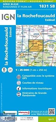 I.G.N. Carte au 1-25.000ème - Série bleue - 1831SB - la Rochefoucauld - Exideuil
