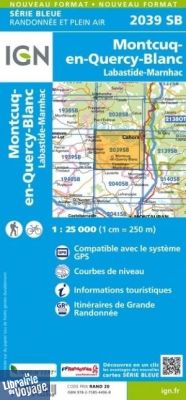 I.G.N. Carte au 1-25.000ème - Série bleue - 2039SB - Montcuq-en-Quercy-Blanc - Labastide-Marnhac