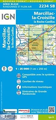 I.G.N. Carte au 1-25.000ème - Série bleue - 2234SB - Marcillac-la-Croisille - La Roche-Canillac
