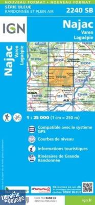 I.G.N. Carte au 1-25.000ème - Série bleue - 2240SB - Najac - Varen - Laguépie