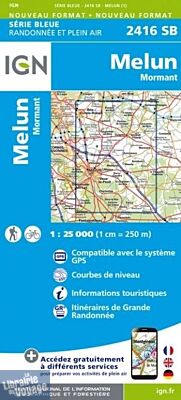 I.G.N. Carte au 1-25.000ème - Série bleue - 2416SB - Melun - Mormant