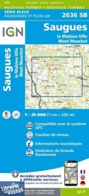 I.G.N. Carte au 1-25.000ème - Série bleue - 2636SB - Saugues- le Malzieu-Ville Mont Mouchet