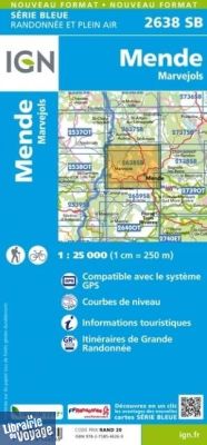 I.G.N. Carte au 1-25.000ème - Série bleue - 2638SB - Mende- Marvejols