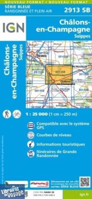 I.G.N. Carte au 1-25.000ème - Série bleue - 2913SB - Châlons-En-Champagne - Suippes