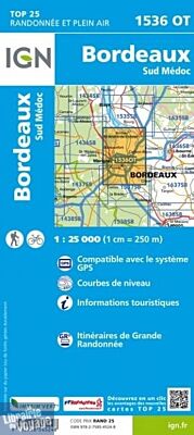 I.G.N. Carte au 1-25.000ème - TOP 25 - 1536OT - Bordeaux- Sud Médoc
