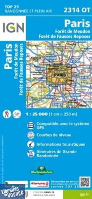 I.G.N. Carte au 1-25.000ème - TOP 25 - 2314OT - Paris - Forêt de Meudon - Forêt de Fausses Reposes