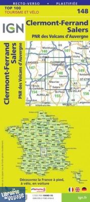 I.G.N - Carte au 1/100.000ème - TOP 100 - n°148 - Clermont-Ferrand - Salers - PNR des Volcans d'Auvergne