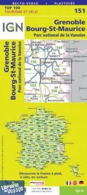 I.G.N - Carte au 1/100.000ème - TOP 100 - n°151 - Grenoble - Bourg-Saint-Maurice - Parc national de la Vanoise