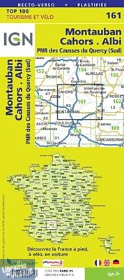 I.G.N - Carte au 1/100.000ème - TOP 100 - n°161 - Montauban - Cahors - Albi - PNR des Causses du Quercy (sud)