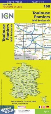 I.G.N - Carte au 1/100.000ème - TOP 100 - n°168 - Toulouse - Pamiers - Midi Toulousain