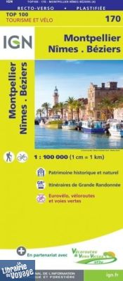 I.G.N - Carte au 1/100.000ème - TOP 100 - n°170 - Montpellier - Nîmes - Béziers