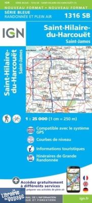 I.G.N. Carte au 1-25.000ème - Série bleue - 1316SB - Saint Hilaire du Harcouët - Saint-James