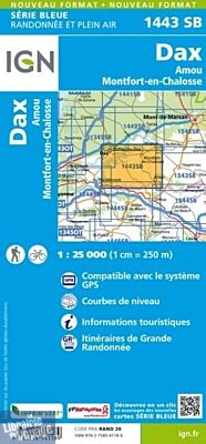 I.G.N. Carte au 1-25.000ème - Série bleue - 1443 SB - Dax - Amou- Montfort-En-Chalosse