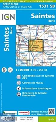 I.G.N. Carte au 1-25.000ème - Série bleue - 1531 SB - Saintes - Burie