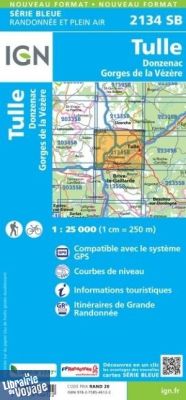 I.G.N - Carte au 1-25.000ème - Série bleue - 2134SB - Tulle- Donzenac - Gorges de la Vézère