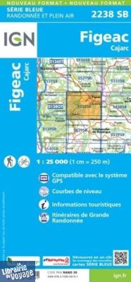 I.G.N. Carte au 1-25.000ème - Série bleue - 2238SB - Figeac - Cajarc