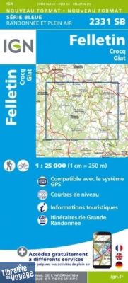 I.G.N - Carte au 1-25.000ème - Série bleue - 2331SB - Felletin - Crocq - Giat