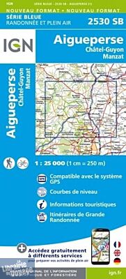 I.G.N. Carte au 1-25.000ème - Série bleue - 2530 SB - Aigueperse - Châtel-guyon - Manzat