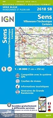 I.G.N. Carte au 1-25.000ème - Série bleue - 2618SB - Sens - Villeneuve-L'archevêque - Cerisiers