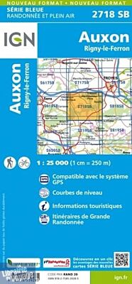 I.G.N. Carte au 1-25.000ème - Série bleue - 2718SB - Auxon - Rigny-Le-Ferron