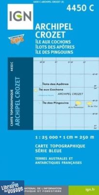 I.G.N. Carte au 1-25.000ème - Série bleue - 4450C - Archipel Crozet - île aux cochons - îlots des apôtres - île des pingouins