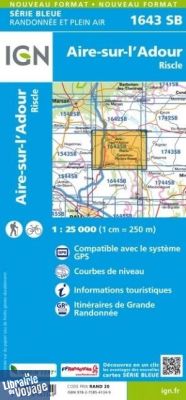 I.G.N. Carte au 1-25.000ème - Série bleue - 1643SB - Aire-Sur-L'adour - Riscle