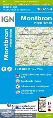 I.G.N - Carte au 1-25.000ème - Série bleue - 1832SB - Montbron - Piégut-Pluviers