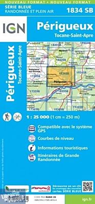 I.G.N - Carte au 1-25.000ème - Série bleue - 1834SB - Périgueux - Tocane-Saint-Apre