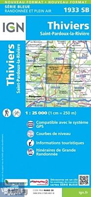 I.G.N - Carte au 1-25.000ème - Série bleue - 1933SB - Thiviers - Saint-Pardoux-La-Rivière