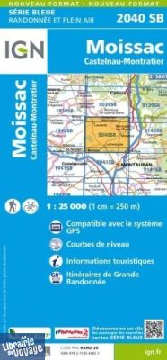 I.G.N - Carte au 1-25.000ème - Série bleue - 2040SB - Moissac - Castelnau - Montratier