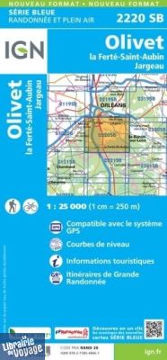 I.G.N - Carte au 1-25.000ème - Série bleue - 2220SB - Olivet - La Ferté Saint-Aubin - Jargeau 