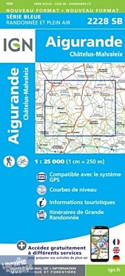 I.G.N - Carte au 1-25.000ème - Série bleue - 2228SB - Aigurande- Châtelus-Malveix