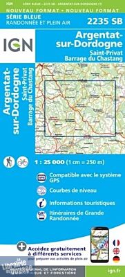 I.G.N - Carte au 1-25.000ème - Série bleue - 2235SB - Argentat-Sur-Dordogne - Saint-Privat - Barrage du Chastang